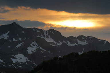 Sunset, Caribou, Colorado, with disk of sun burned out.