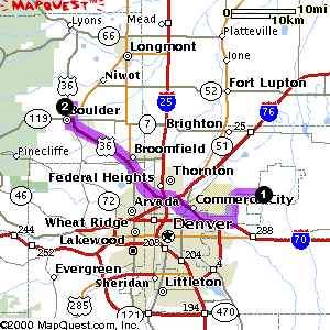 Route between Denver airport and Boulder